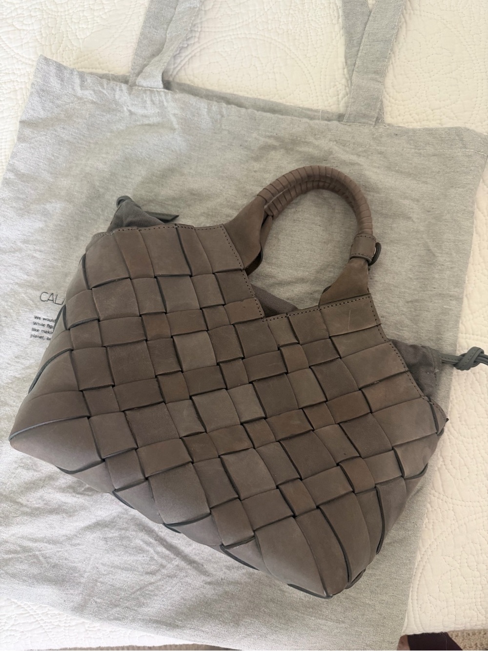 Cala Jade Norway Misu Woven Shoulder Bag in Soft Grey Nubuck Leather